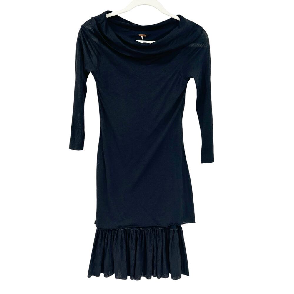 Free People Wednesdaycore Goth Wool Blend Ruffle 3/4 Sleeve Sweater Dress Size 0